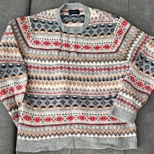 Lucky Brand Men's Crewneck Sweater with Red and Gray Patterns